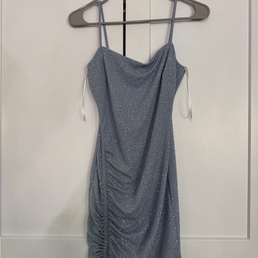 Elegant Blue Ruched Dress